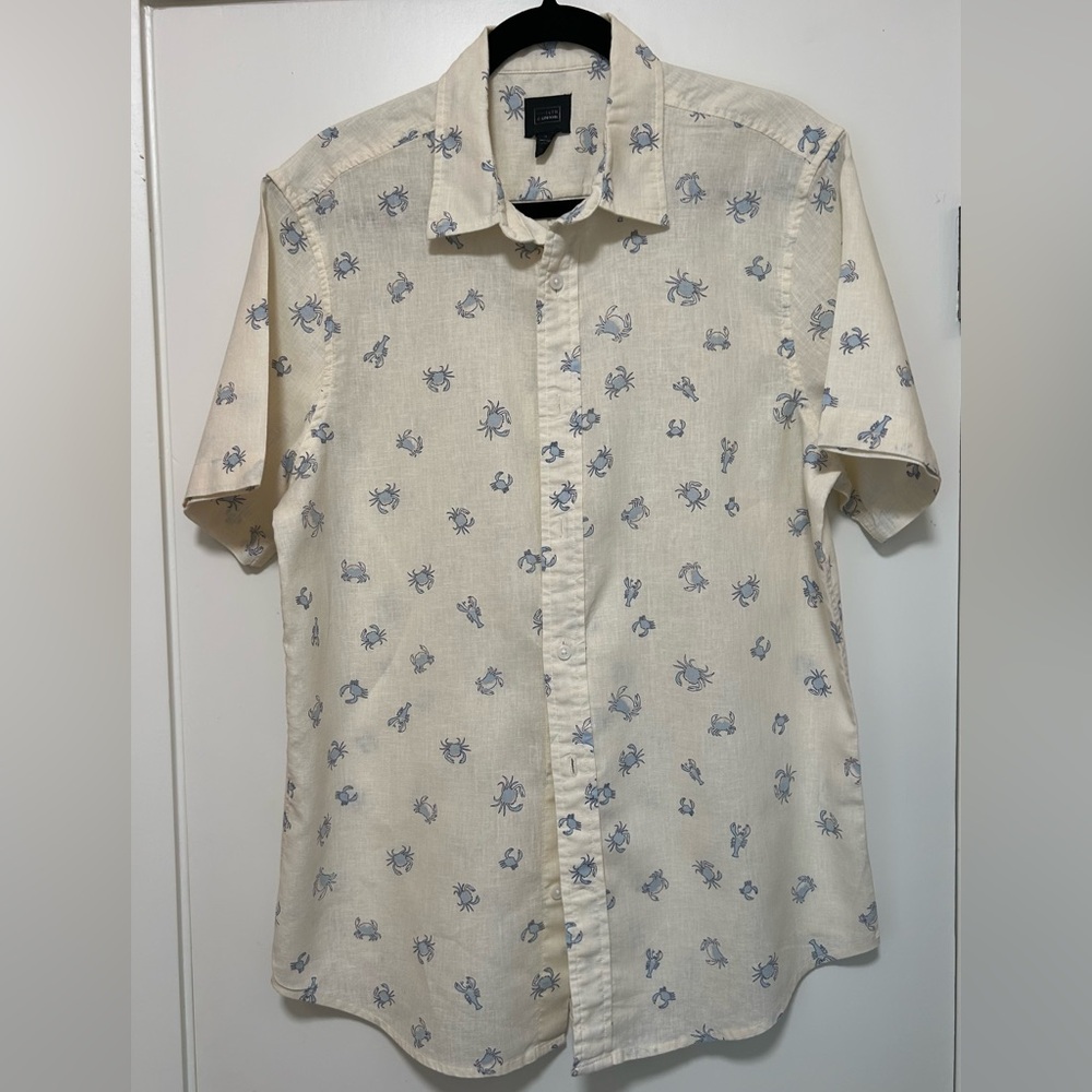 14th & Union Cream Shirt with Blue Pattern